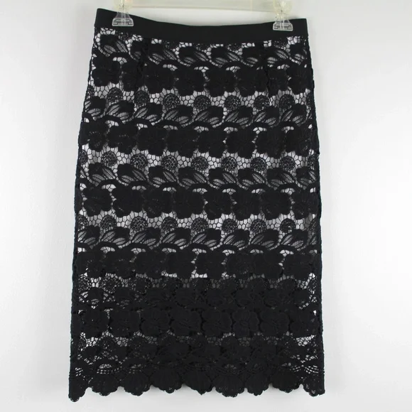 Rebecca Minkoff Angelica Black Floral Lace Overlay White Pencil Skirt 6 - Picture 1 of 4